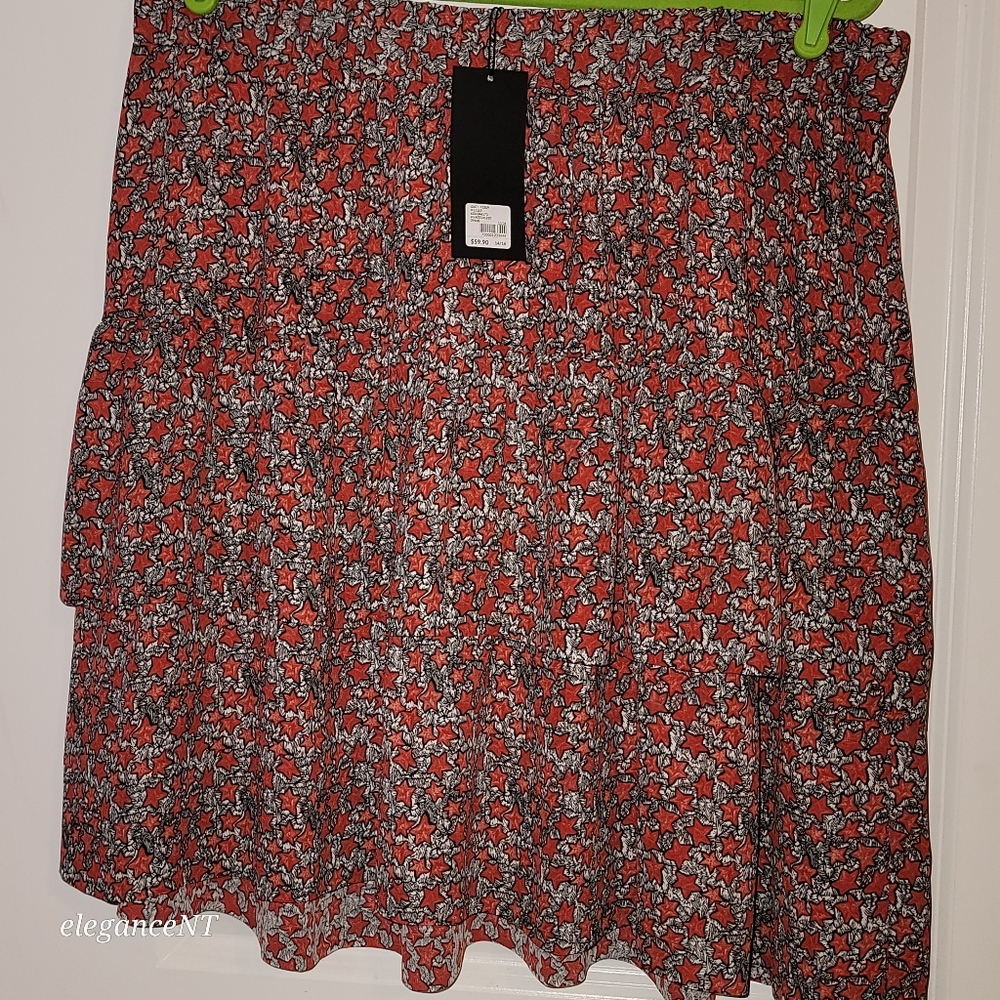 Lane Bryant 2 Layer Ruffle  Starry Red/Black/White Lined Skirt Sz: 14/16 NWT - Picture 4 of 10